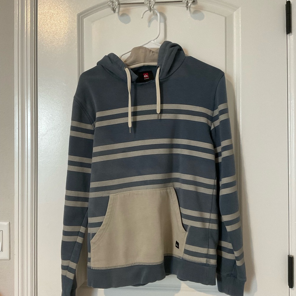 Quiksilver Women's Blue and Cream Striped Hoodie